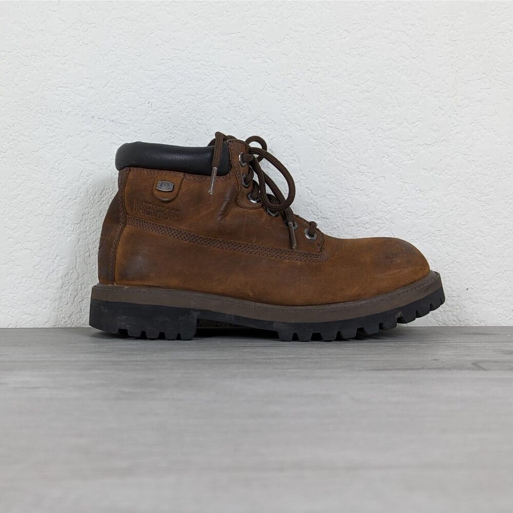Skechers 4442 Sargeants Verdict Waterproof Brown Leather Boots Mens 7.5 Wmns 9.5